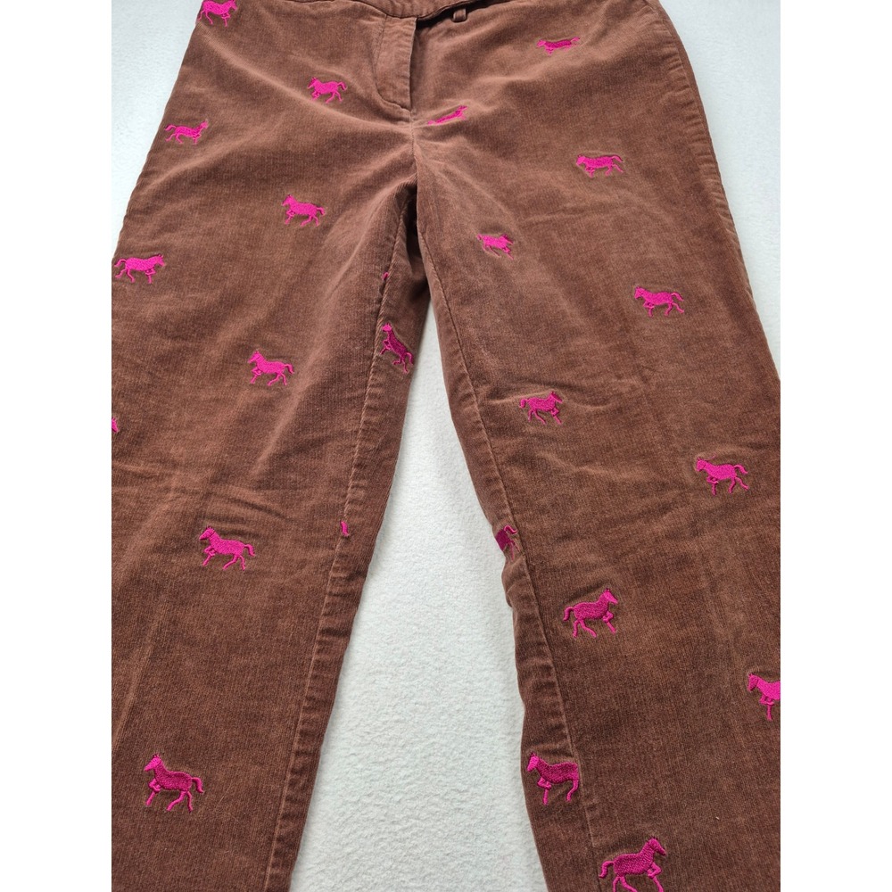 Lilly Pulitzer Brown Corduroy Horse Embroidered Pants Pink Equestrian Size 6 - Picture 2 of 15